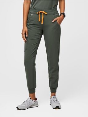 Figs MOSS Green Zamora HW Joggers with Orange Drawstring